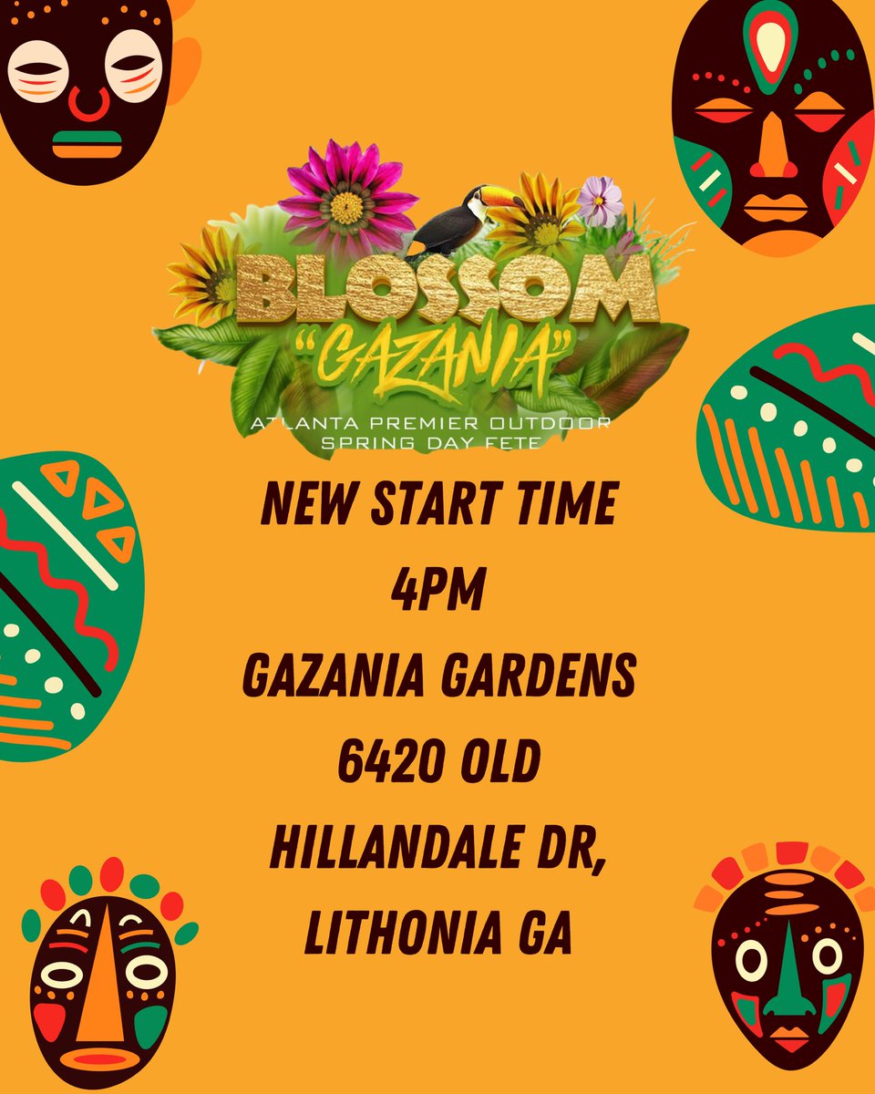 🌸 BLOSSOM ATLANTA TODAY 🌸

NEW START TIME 4PM☀️ 

Atlanta’s #1 Spring Outdoor Event returns 🪷 

🗓️ Sunday 21st April, 2024 
📍Gazania Gardens - 6420 Old Hillandale Dr, Lithonia GA 

@BlossomAtlanta #BlossomAtlanta #GazaniaBlossom #Atlanta
#Afro #AfricanCulture #Springvibes