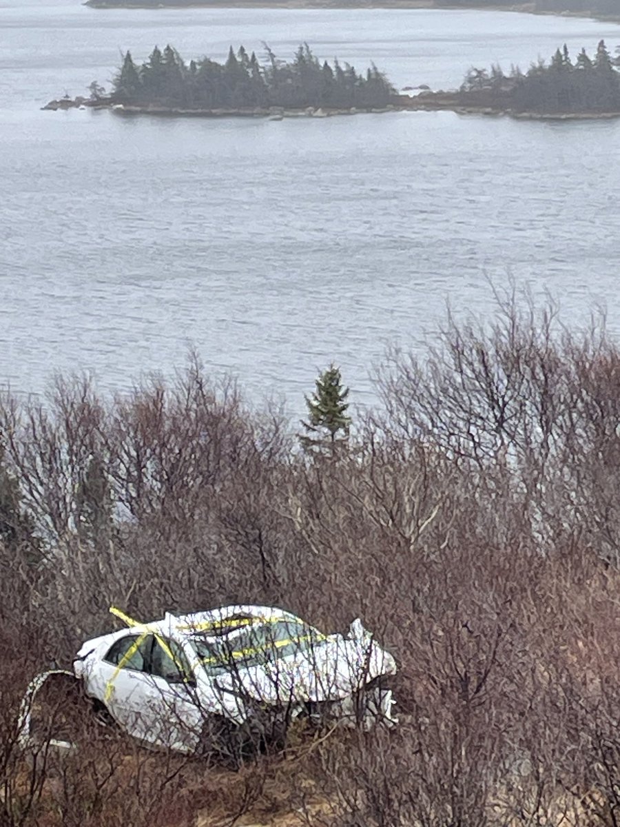 Driver taken to HSC by ambulance after single vehicle MVA on TCH just east of Butterpot Park. Reports at scene say driver lost control, striking guardrail and veered on dirt before rolling over resting upright.⁦@SaltWireNews⁩ ⁦@StJohnsTelegram⁩