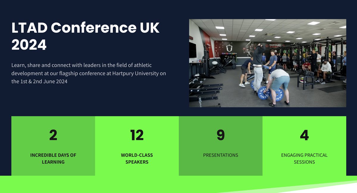 LTAD Conference 2024 📆1-2 June 📍@Hartpury Check out all the talks and presenters here: ltadnetwork.com/ltad-conferenc… @Marco_Cardinale @PhilipGrahamSm2 @juliegooderick @John_Radnor @mikeyoung @HGSuperMovers @phdsean @DeasunO @TheMagicAcad @angiejphysio @DrBenPullen @fitogetherinc