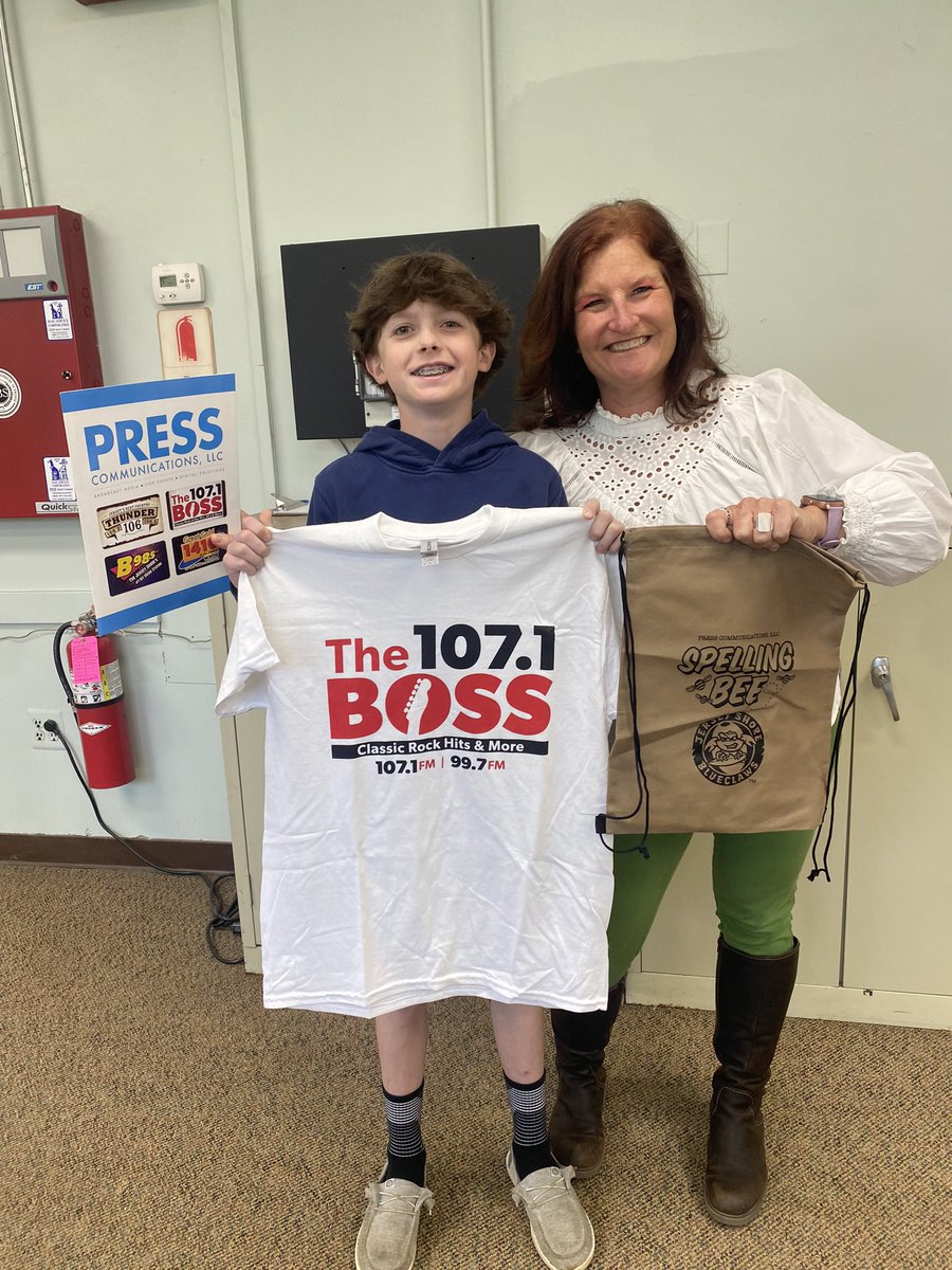 Grade 7 #Tiger & winner of our @SBS_Tigers school @ScrippsBee, Harrison C., loved receiving his swag from @1071TheBoss.