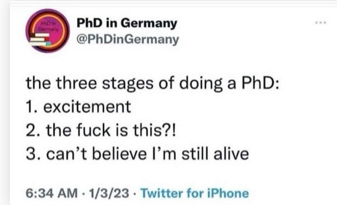 Midway through my second year and elbow-deep into stage 2; right on track, then @PhDinGermany. #PhD #PhDVoice #PhDLife #PhDChat #PhDTwitter