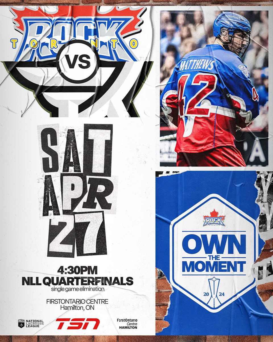 The Rock take on Rochester on Sat., Apr. 27 at 4:30pm at FirstOntario Centre in Hamilton to get the Playoffs started. Get your tickets NOW: bit.ly/rocknllqf24 Our barn. Our time. #oWnthemoment