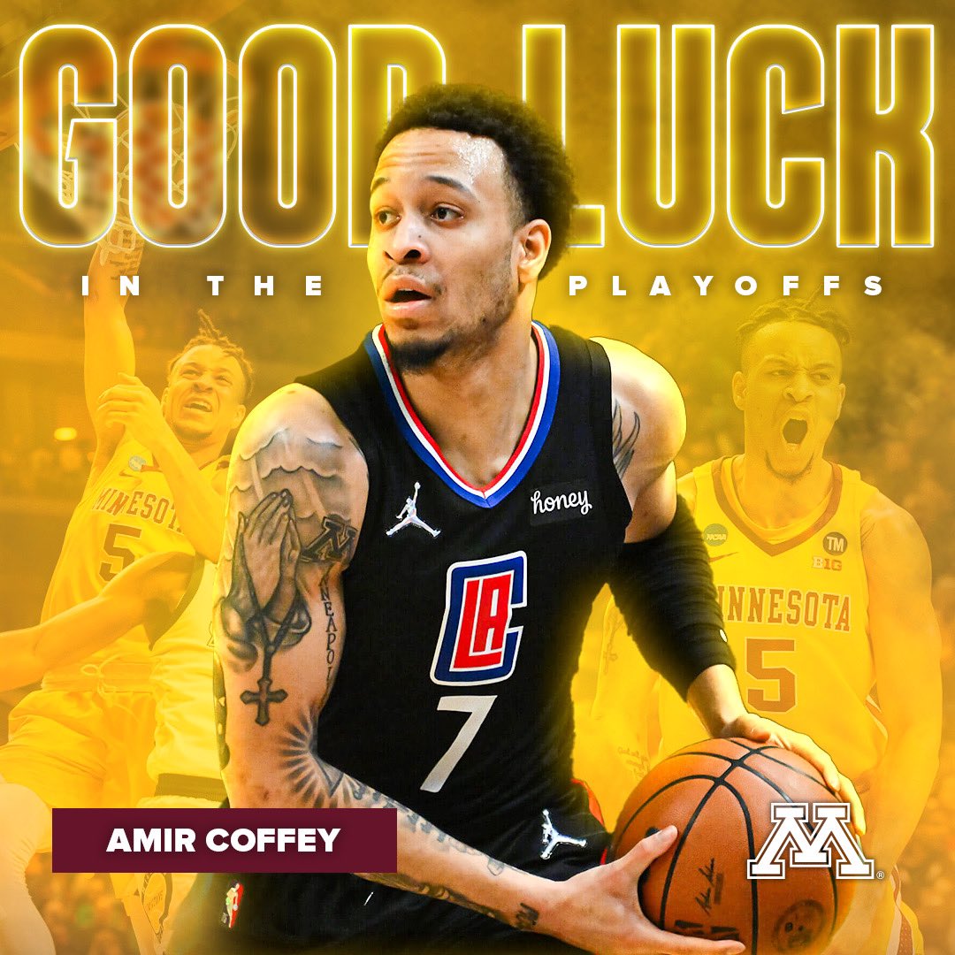 Wishing Gopher alum Amir Coffey good luck in the #NBA Playoffs! Game one between the Clippers and Mavs tips off at 2:30 pm ct on ABC 📺