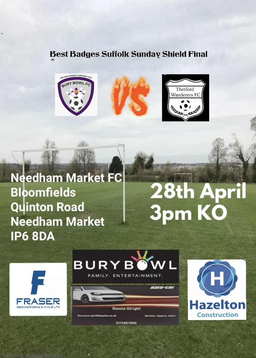 @BuryBowlFC and @Wanderers_thet compete in part of Super Sunday @NeedhamMarketEC in the @bestbadges @SuffolkFA Shield Final #UpTheBowl #HalaBowl 🔴⚪️🔵