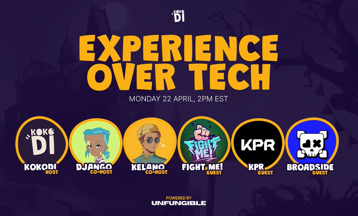 🦄Experience over Tech 💎 Join our next space alongside @Fight_Me_Club @KPRVERSE @Broadside2037 📆 Monday, 22 Apr, 2PM EST 👇Reminder below (SET IT NOW!)