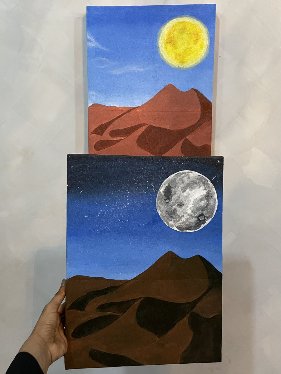 Title: Sahara desert/(Day and night)
Medium: Acrylic on canvas
Size: 12x16

#painting #saharadesert #acrylicpainting