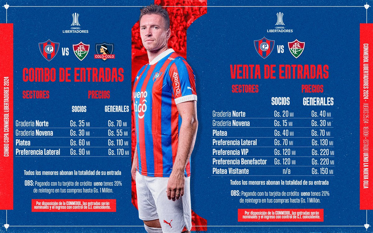 ✅ 𝙋𝙪𝙚𝙗𝙡𝙤 𝘼𝙯𝙪𝙡𝙜𝙧𝙖𝙣𝙖, informamos que sigue la venta de entradas para nuestro próximo partido por la @Libertadores. Cerro Porteño 🆚 Fluminense 🎟️ Además, continúa disponible el 𝗖𝗼𝗺𝗯𝗼 para los próximos dos partidos como local por la @Libertadores. 📲