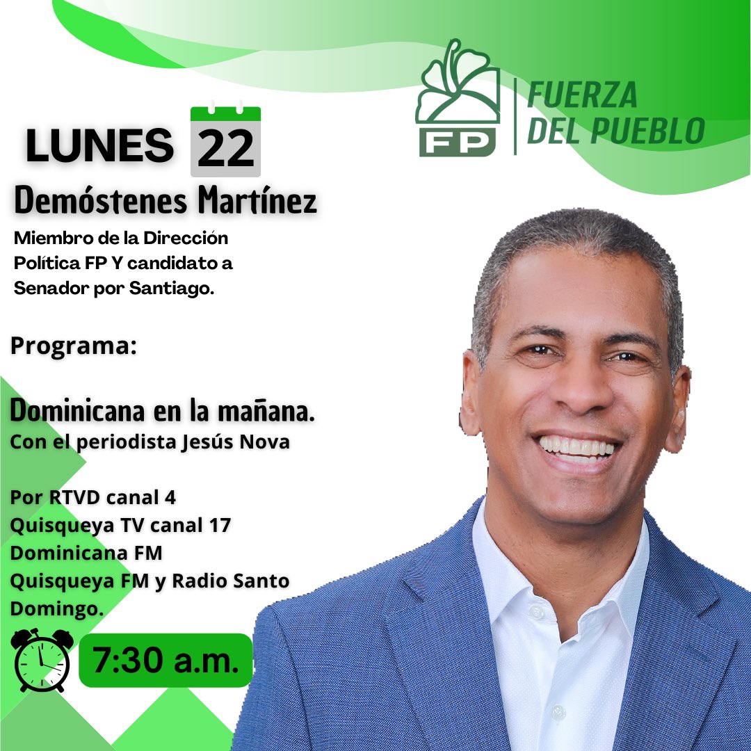 Este lunes 22, te invito a sintonizar mi participación en el programa: Dominicana En La Mañana. Con el comunicador @jesusnova06 📺 Por @RTVD_4 ⏰ 7:30 a.m. #HablemosDeSantiago #ComencemosPorTi #DominicanaEnLaMañana @rtvd_4