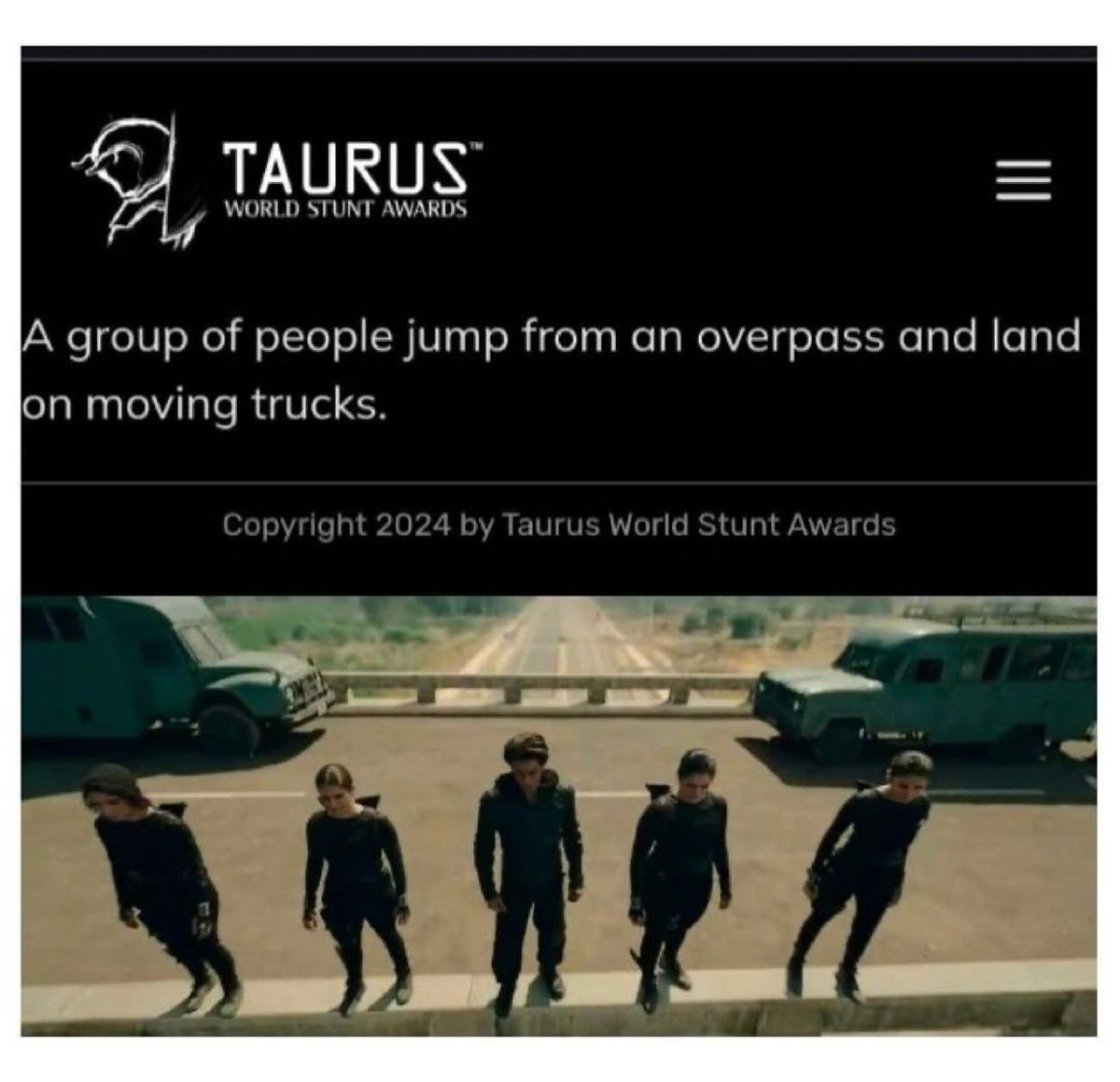 JAWAN ist für den „Taurus World Stunt Award“, den Oscars der Stunts nominiert, neben John Wick 4, MI-Dead Reckoning & Extraction-2🔥

#Jawan nominated at #TaurusWorldStuntAward, the Oscars of stunts, alongside John Wick 4, MI-Dead Reckoning & Extraction-2💥
@iamsrk @Atlee_dir