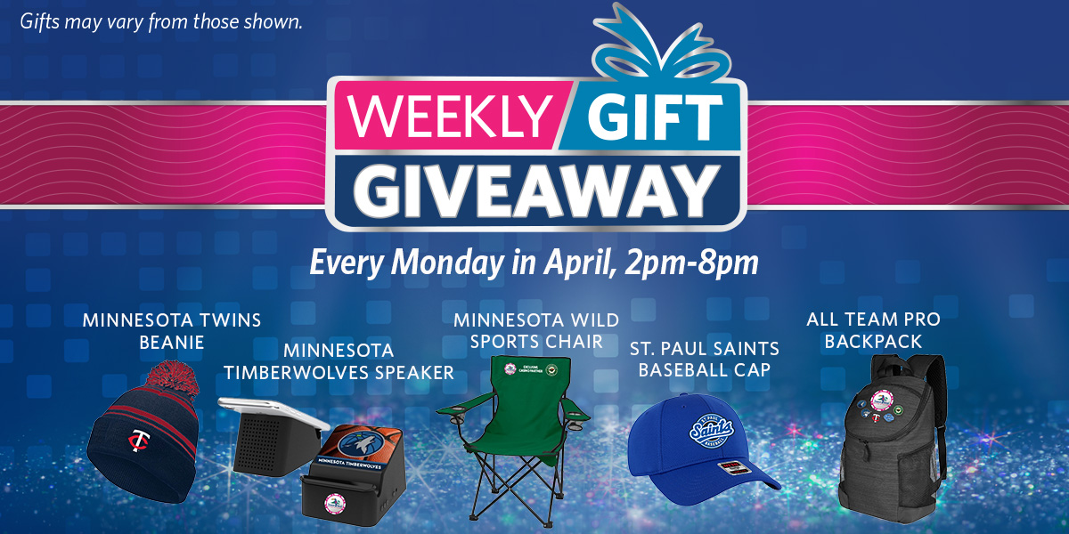 Score gear from our Home Team Weekly Gift Giveaway! Earn 300 base points from 5am-8pm each Monday in April for branded items from your favorite Minnesota sports teams. After you’ve earned your base points, pick up your weekly gift from 2pm-8pm. Details: ticasino.com