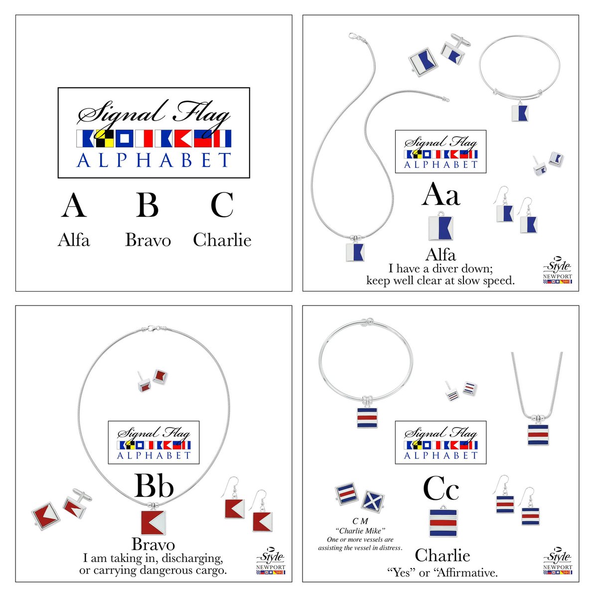 StyleNewport's tweet photo. It’s time for a Nautical Signal Flag refresher course. Alfa, Bravo and Charlie! ⛵️🛥️⚓️
#abc #alfabravocharlie #nauticalsignalflags #signalflags #intlcodeflags #maritimeflags #navy #uscg #nauticaljewelry #sailingstyle #yachtclub #newportri #newport #madeinri #madeinusa #usamade https://t.co/7jHdZJGY4D