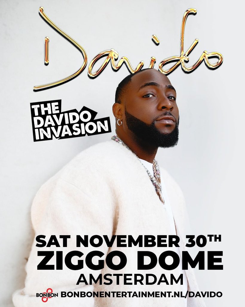 .@davido is set to perform at Ziggo Dome Arena 🏟(17k) capacity at Amsterdam, Netherlands 🇳🇱 as part of the Timeless tour.