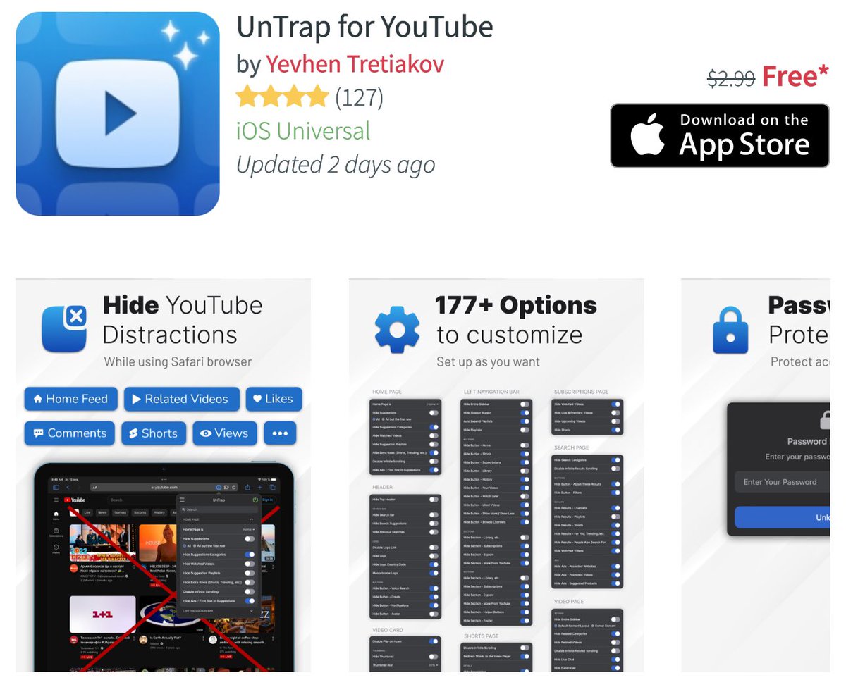 للايفون والايباد
مجاني لفترة

apps.apple.com/us/app/untrap-…

متصفح اليوتيوب بدون اعلانات ' يدعم اللغة العربية 👌🏻