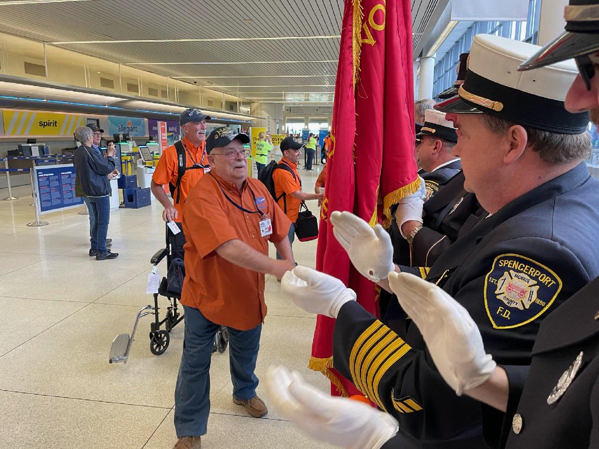 SpencerportFD's tweet photo. SFD  humbled to welcome home @honorflightRoc that included veteran &amp; Past Chief Jerry Smith and Veteran &amp; Chief Mitch Flagg #thankyouforyourservice  
#spencerport  @WestsideNewsNY https://t.co/AO1HmEAdhU