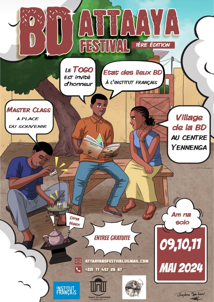 SAVE THE DATE 📅 le #festival de bandes dessinées #Attaaya se tiendra à #Dakar du jeudi 9 au samedi 11 mai respectivement à la Place du Souvenir Africain, <a href="/IFSenegal_DK/">Institut Français du Sénégal à Dakar</a> et au <a href="/CentreYennenga/">Yennenga Cinema Center</a> ✍️⌚️
Venez soutenir la création africaine !!