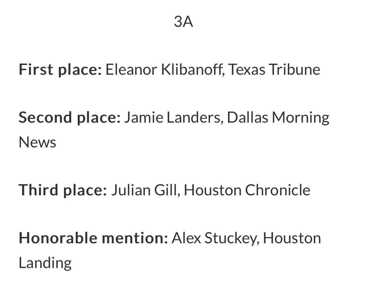 Little ole me won second place for Star Reporter of the Year, a category clearly full of the most awe-inspiring talent. Thank you to @TexasEditors and my beloved @dallasnews (better known as Newsroom of the Year!!!) 💫