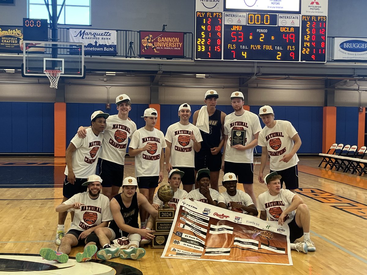 TheNCBBA's tweet photo. Congratulations to James Madison!  

🏆 2024 NCBBA National Champions! 🏆 

🏀 Final Score: 
James Madison 53
UCLA 49

🏀 MVP:   
Jack Jensen 
(13 PPG, 9.6 RPG, 2.3 BPG) https://t.co/kLsbxu0rJ8