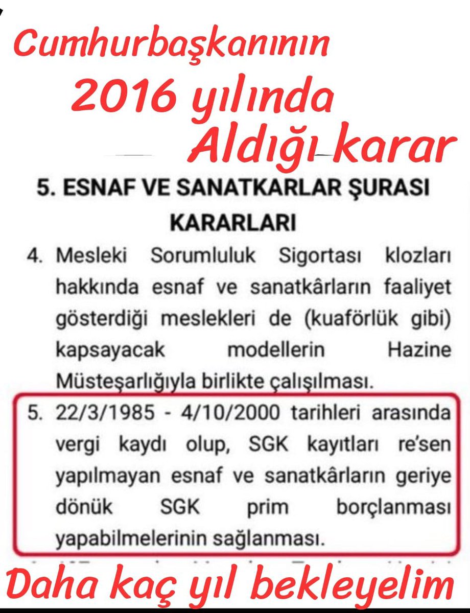 @Onuronal_ @csgbakanligi @isikhanvedat Acil! Bağ-Kur'a TESCİL.. @RTErdogan @leylasahinusta @memetsimsek @isikhanvedat @vedatbilgn @B_Palandoken #Bağkurtescilakpartiyegüveniyor #Bağkurtescilyasayıbekliyor