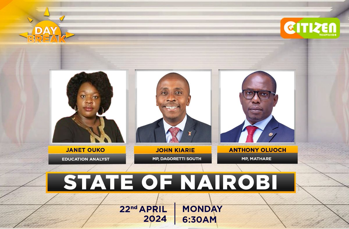 On #DayBreak this Monday: Nairobi City County has in recent weeks experienced dangerous flooding amidst questions about the drainage. Up to 70% of residents send their children to non-govt. schools. We speak about the state of affairs in the city as we seek solutions with…