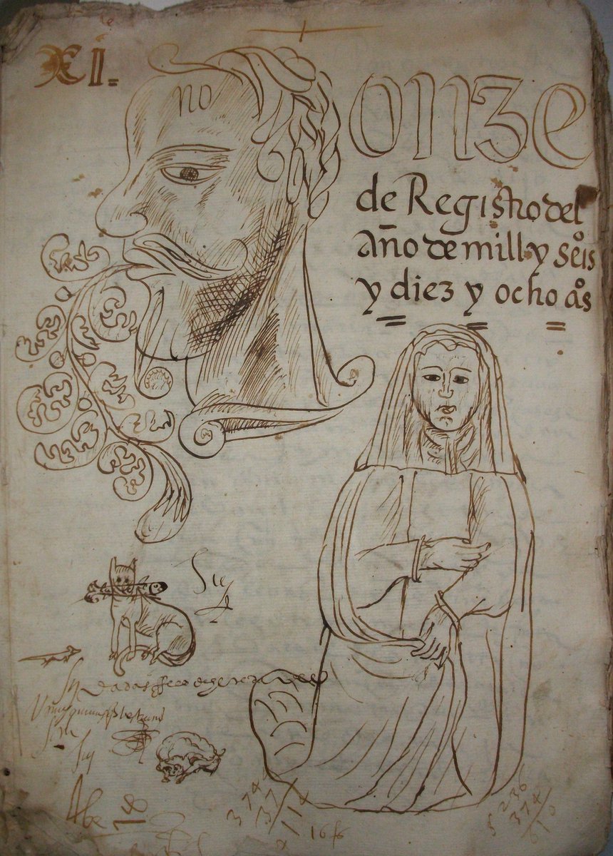 caballoss1's tweet photo. El escribano de mi pueblo Alonso Sánchez de la Cruz, que vivió en el primer cuarto del siglo XVII, era un verdadero artista. En sus ratos de aburrimiento se dedicaba a hacer dibujitos en los huecos vacíos de las primeras páginas de los protocolos notariales. https://t.co/3rPxcBFRnH