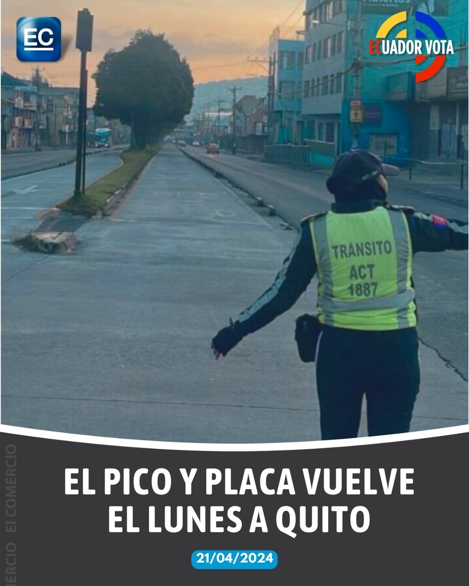 elcomerciocom's tweet photo. ¡¡¡Atención!!! El Pico y placa vuelve este lunes a Quito. Toma tus precauciones. Comparte con tus amigos que necesiten el dato. #Picoyplaca #Quito #TeamMichimercio https://t.co/4h6ClMHQZ0 https://t.co/Rv0liuVGmr