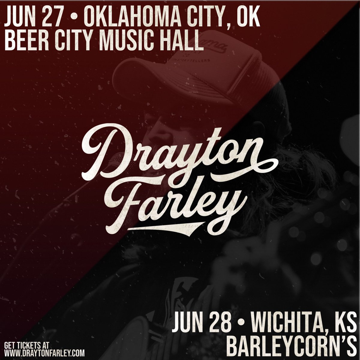 Hey y’all, I’ve added two more shows to the schedule! JUN 27 • OKC, OK at @beercityokc JUN 28 • Wichita, KS at @BarleycornsICT Tickets are on sale now at draytonfarley.com