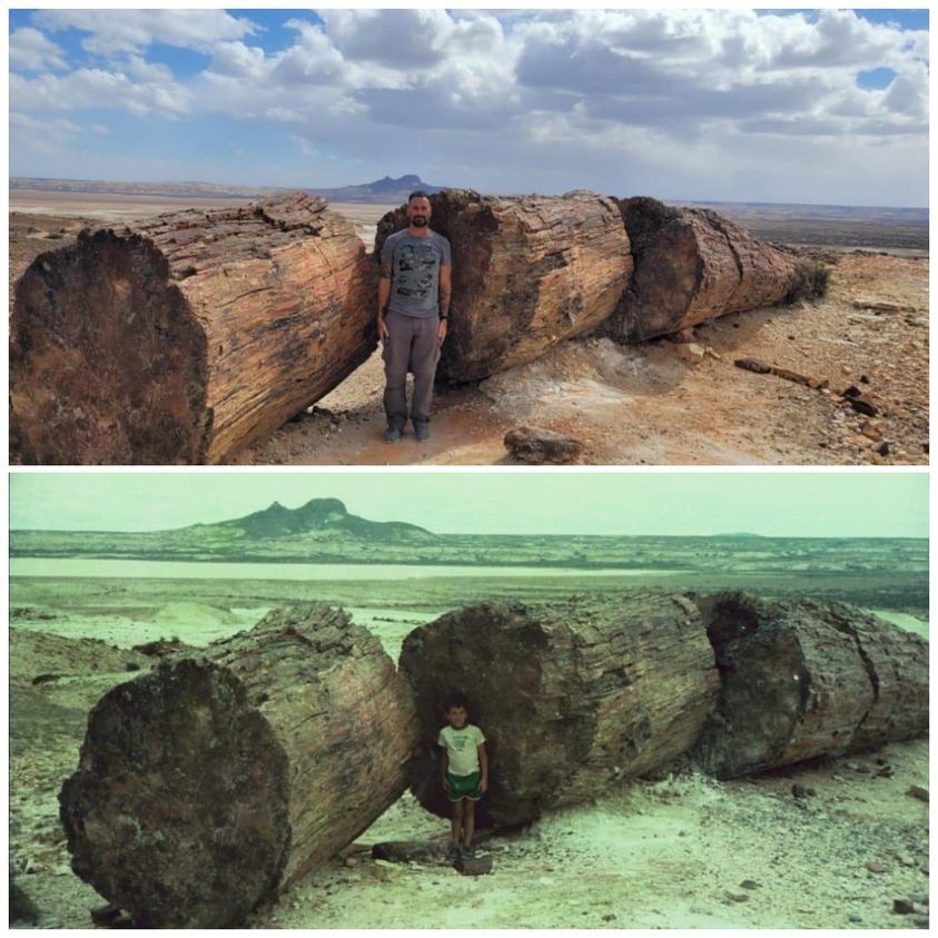 From Sebastian Fraire Cambiasso on Facebook: In Petrified Forest National Park, Santa Cruz, Patagonia. January 1982 and January 2022. 40 years apart. Slightly different elevations, but I love the principle of the personal return to place. #aspectsofrephotography #rephotography