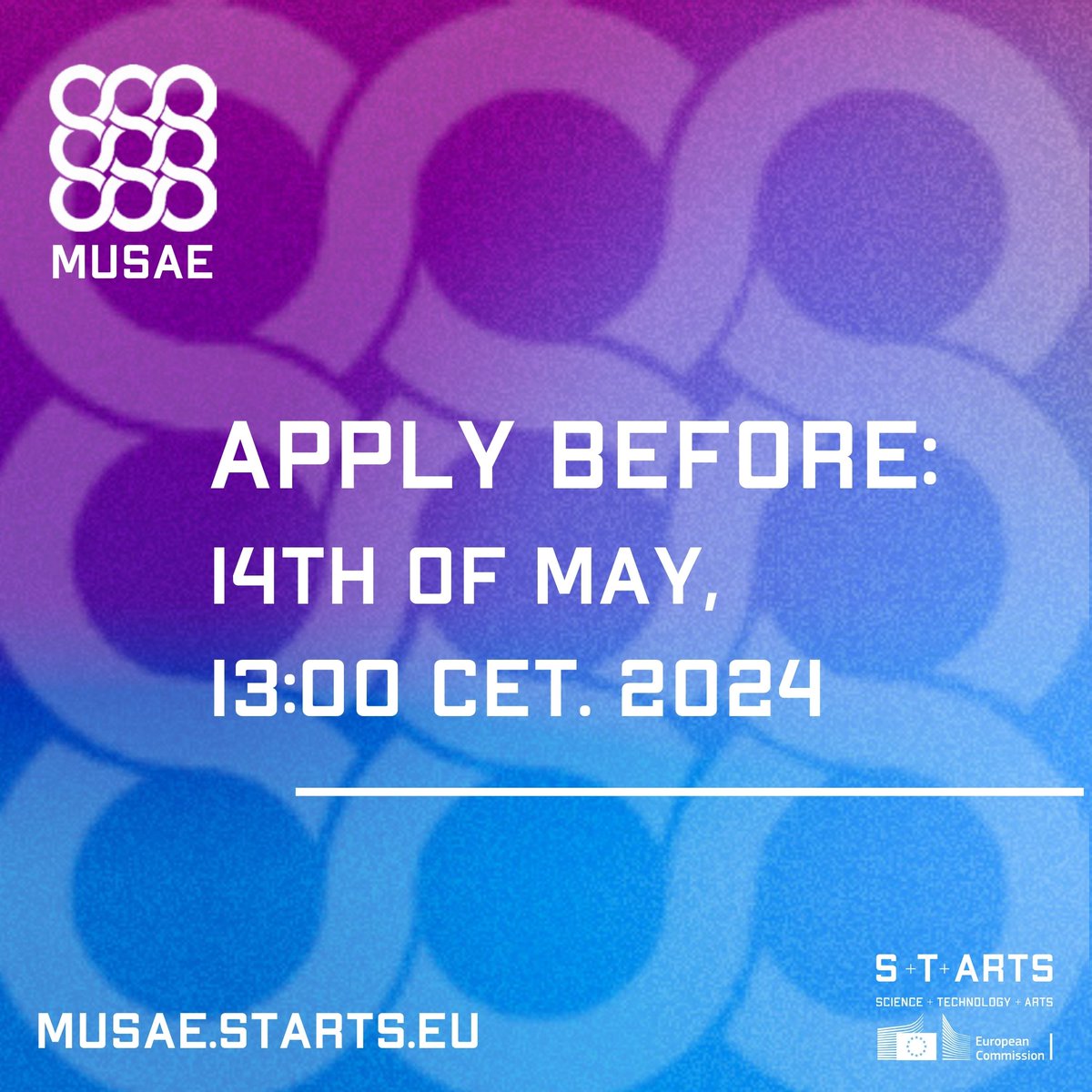 STARTSEU's tweet photo. What will the MUSAE 2nd call offer? Up to €80,000 support for each team (of which 24,000 goes to the artist & up to 56,000 to the SME) -
All info can be found: https://t.co/V0C5CNSGGZ
#musae #startseu #starts #science #tech #art #innovation #etf #polimi #made #gluon #pal #uom https://t.co/lhU9lntK5j