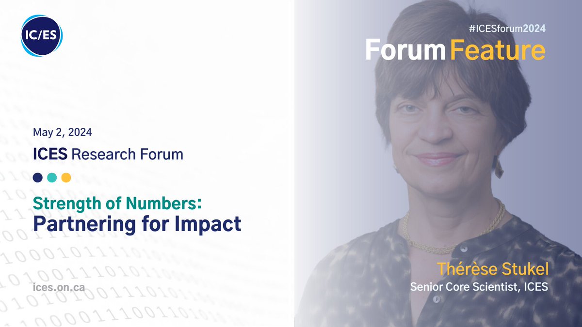 For the month of April, we are showcasing the amazing people who make #ICESforum2024 possible! Our final #ForumFeature today is Thérèse Stukel, Senior Core Scientist at ICES. Learn more about her presentation & be sure to save your seat ices.on.ca/annual-forum/