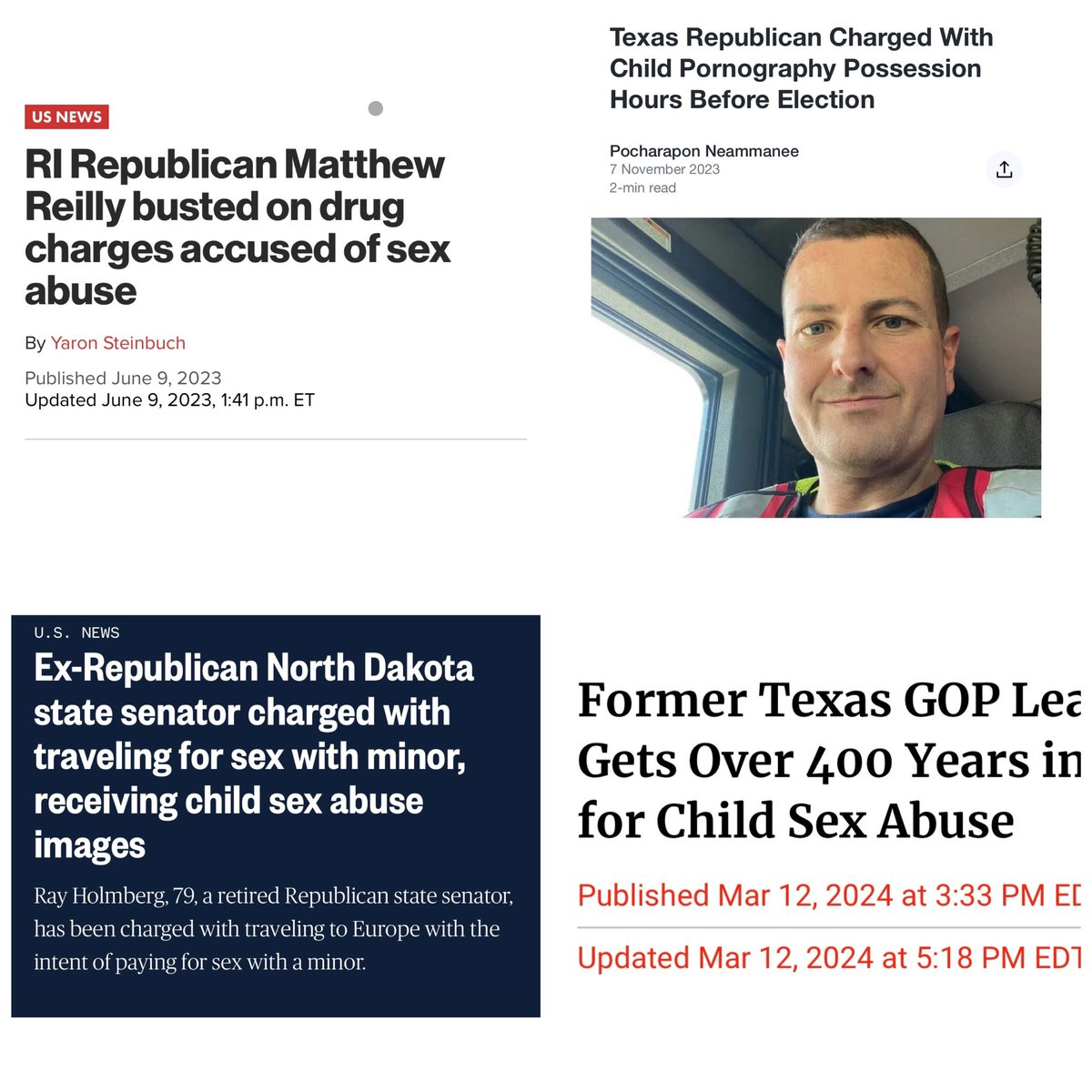 LOOK AT ALL THESE PEDOS. THE GOP IS THE REAL PARTY OF PEDOS. RETWEET 😱 IF YOU’RE A REPUBLICAN, YOU CLEARLY SUPPORT PEDOPHILIA DISGUSTING. YOUR CHILDREN ARE NOT SAFE AROUND ANY REPUBLICANS.