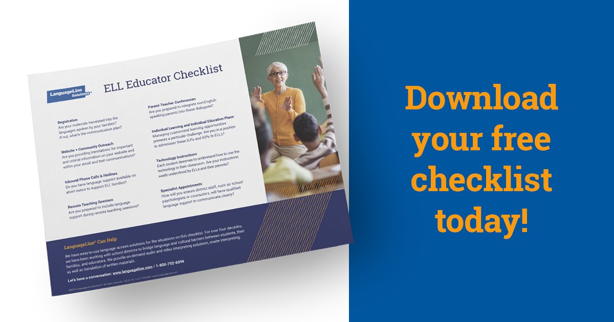 🍎📘 Educators! Want to better support your English Language Learners? Grab our free checklist filled with tips and strategies for a more inclusive classroom. Download today! 👉 470255.fs1.hubspotusercontent-na1.net/hubfs/470255/L… #languagelinesolutions #ELL #educationforall