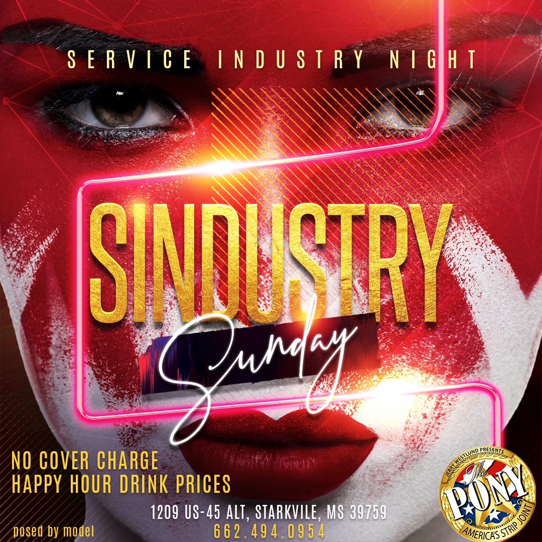 IT'S SINDUSTRY SUNDAY!
WE ❤️ OUR SERVICE INDUSTRY FOLKS!
Come in and let us cater to YOU for the night! 
.
.
.
#SindustrySunday #SindustryNight #ThingsToDo #MSU #GoldenTriangle #Starkville #PonyClub #PonyStarkville #Starkvegas #StarkvilleStunners