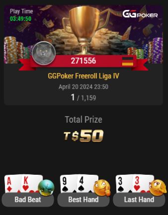 GGPokerDE's tweet image. 𝐅𝐫𝐞𝐞𝐫𝐨𝐥𝐥-𝐋𝐢𝐠𝐚 

Spieltag Nr. 4 geht an 𝟐𝟕𝟏𝟓𝟓𝟔 100 Punkte für die Gesamtwertung &amp;amp; ein kleines @GGPokerde Merch-Package der verdiente Lohn 👍 Alle Infos zur Liga ▶ ggpoker.de/tournaments/fr…  Dienstag um 20 Uhr geht es weiter! #kostenlos