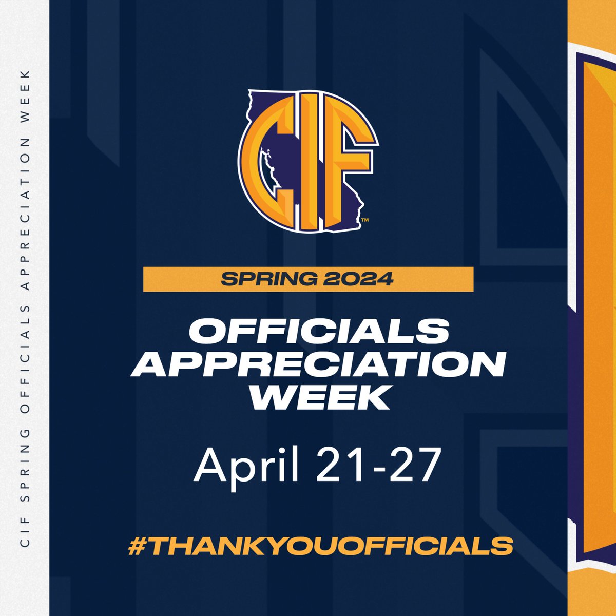 Today begins CIF Spring Officials Appreciation Week! How will you thank your contest officials? Be sure to post your activity on social media and tag us to bring awareness to the importance of education-based officials in all our sports! #ThankYouOfficials
