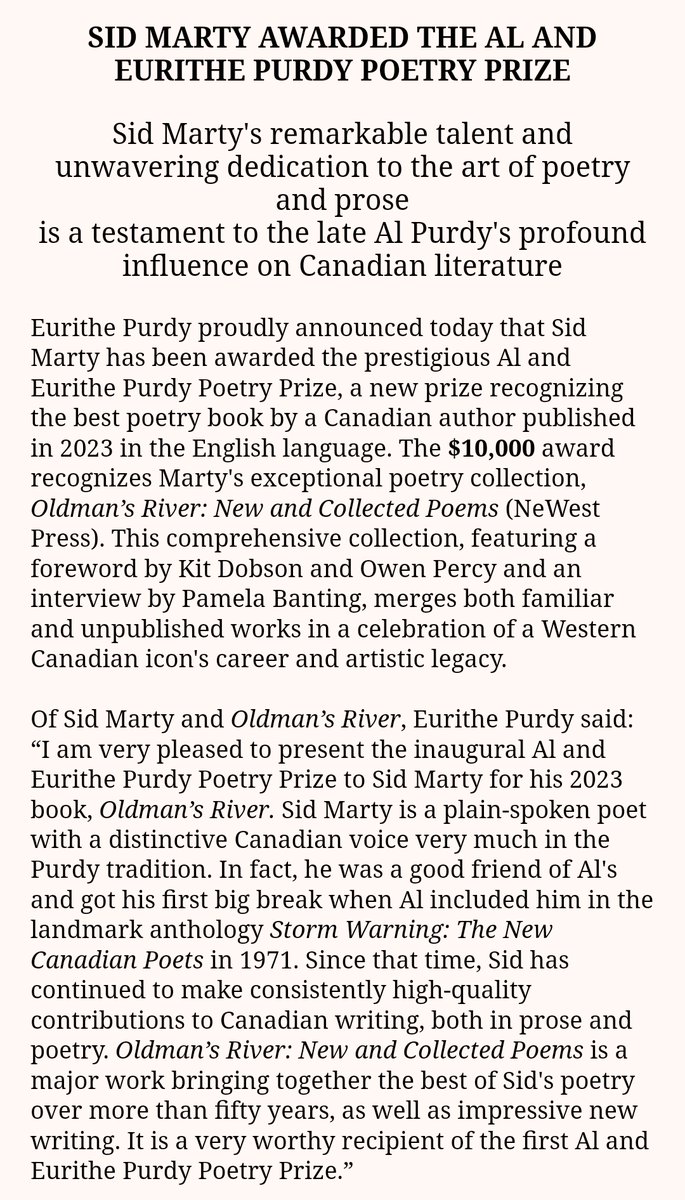 roblucastaylor's tweet photo. The winner of the inaugural Al and Eurithe Purdy Poetry Prize has been announced: https://t.co/CGcuBMYKli