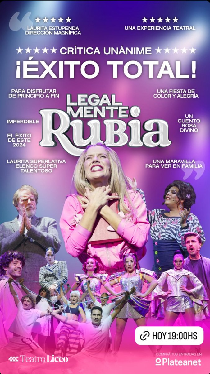 Éxito total #LegalmenteRubia 💘✨ Conseguí tus entradas en la boletería del Teatro Liceo o a través de plateanet.com/obra/28114?obr…