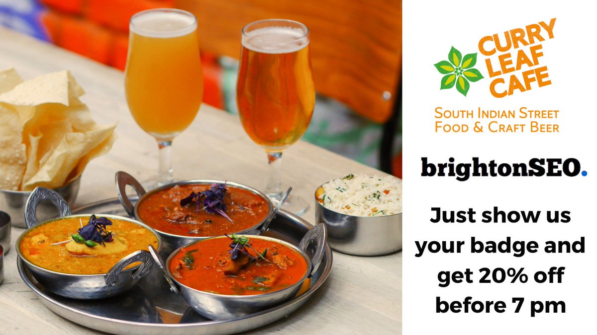 Curry Leaf Cafe (@curryleafcaff) on Twitter photo Heading to Brighton for <a href="/brightonseo/">brightonSEO</a> & looking for a place to EEAT? Check out our award-winning menu of South Indian street food, curries & tandoor-grilled meats. Show your #BrightonSEO badge & get 20% off your food bill until 7PM🙌 See you SEOoon! Heading to Brighton for <a href="/brightonseo/">brightonSEO</a> & looking for a place to EEAT? Check out our award-winning menu of South Indian street food, curries & tandoor-grilled meats. Show your #BrightonSEO badge & get 20% off your food bill until 7PM🙌 See you SEOoon!