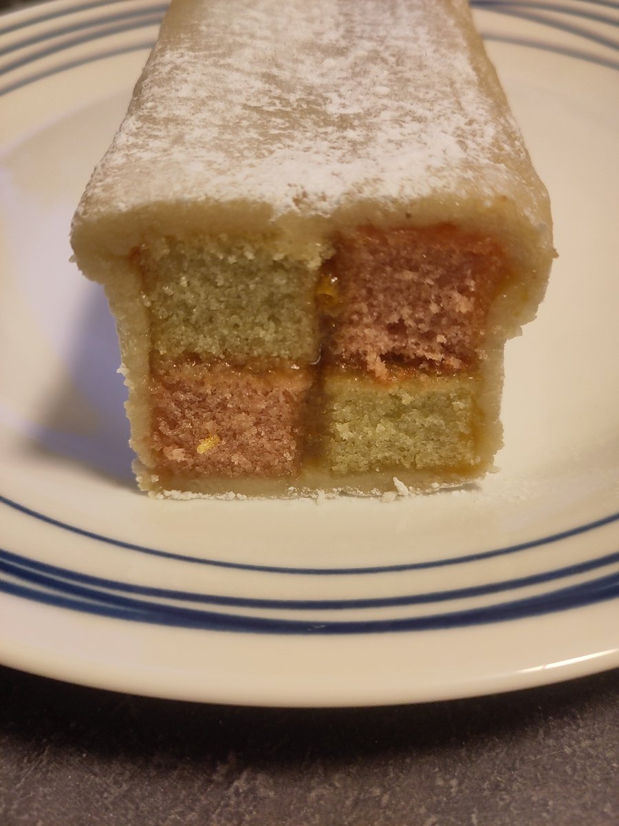 He did it! My Dutch guy who has nothing to do with England and has never seen this cake in his life has made me a glorious Battenberg cake because I was homesick! Look at it!!!