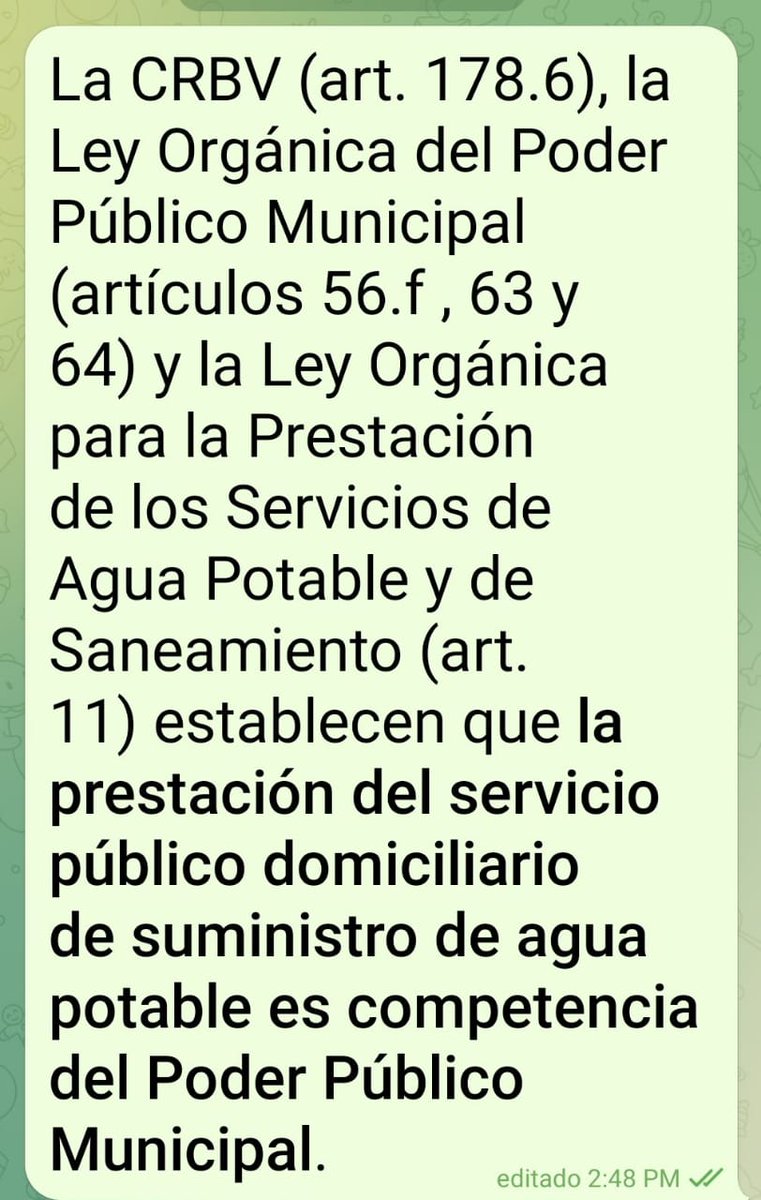 Alcalde @Freddy_Rod13...
Constitucional y legalmente, la prestación del servicio público domiciliario de suministro de agua potable es una competencia del Poder Público Municipal.
#Guarenas #AguaGG