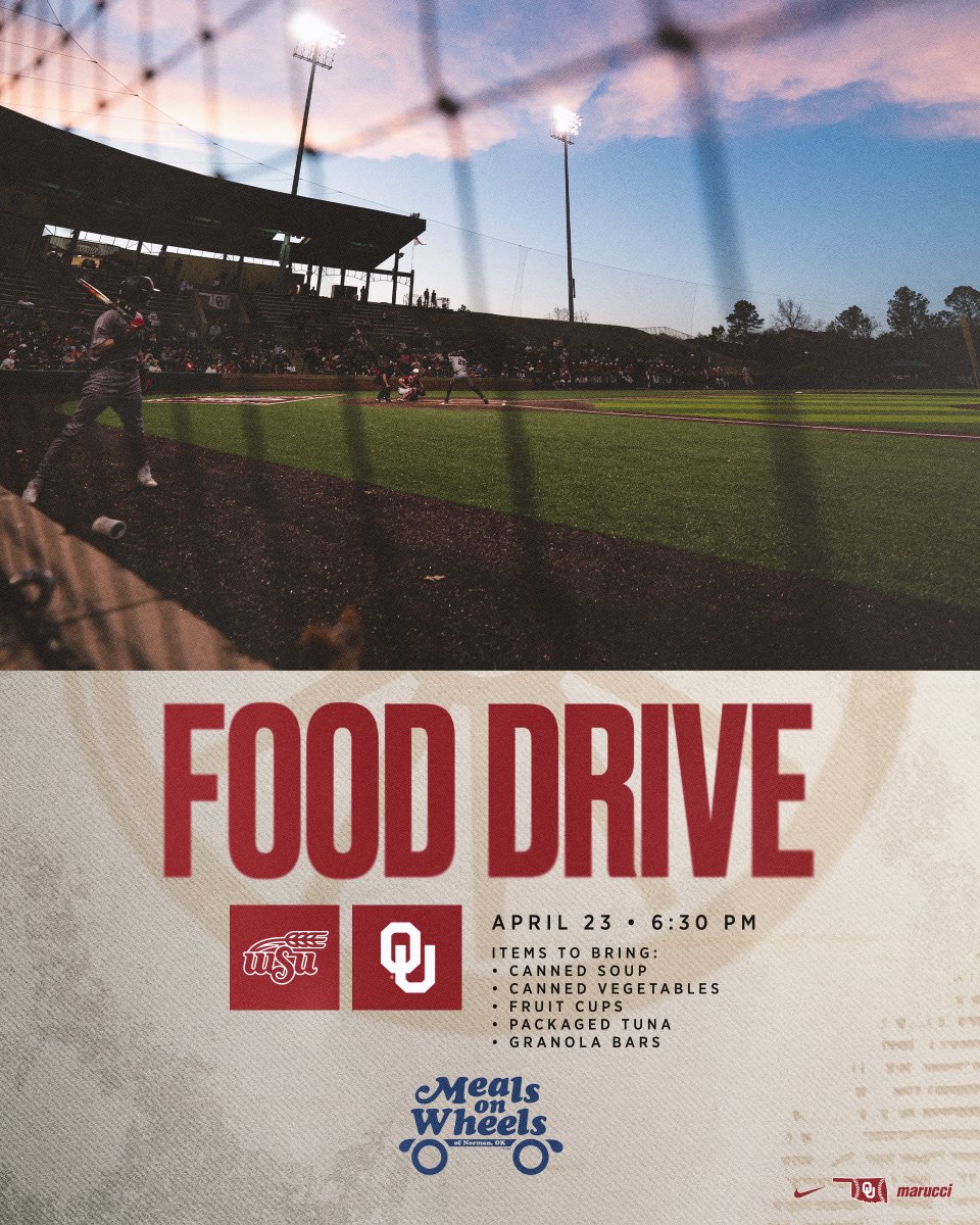 Back home Tuesday for a good cause 🥫 Bring donations to take part in a food drive to benefit @mealsonwheelsok and help those in our community! 🎟 bit.ly/BSB24tix // #Sooners