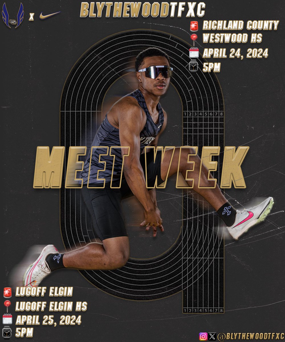 Blythewood Bengals TFXC (@blythewoodtfxc) on Twitter photo It’s Meet Week‼️
🚨 Richland County Championship
📍 <a href="/WHSRedhawks/">Westwood Athletics</a>
📅 4/24/24
⏰ 5pm
🎟️ Online
🚨 LE Home Meet
📍 <a href="/LugoffElginHigh/">Lugoff Elgin Athletics</a>
📅 4/25/24
⏰ 5pm
🎟️ Online
#BlythewoodTFXC
#BengalNation
#Track
#TrackLife
#TrackAndField It’s Meet Week‼️
🚨 Richland County Championship
📍 <a href="/WHSRedhawks/">Westwood Athletics</a>
📅 4/24/24
⏰ 5pm
🎟️ Online
🚨 LE Home Meet
📍 <a href="/LugoffElginHigh/">Lugoff Elgin Athletics</a>
📅 4/25/24
⏰ 5pm
🎟️ Online
#BlythewoodTFXC
#BengalNation
#Track
#TrackLife
#TrackAndField