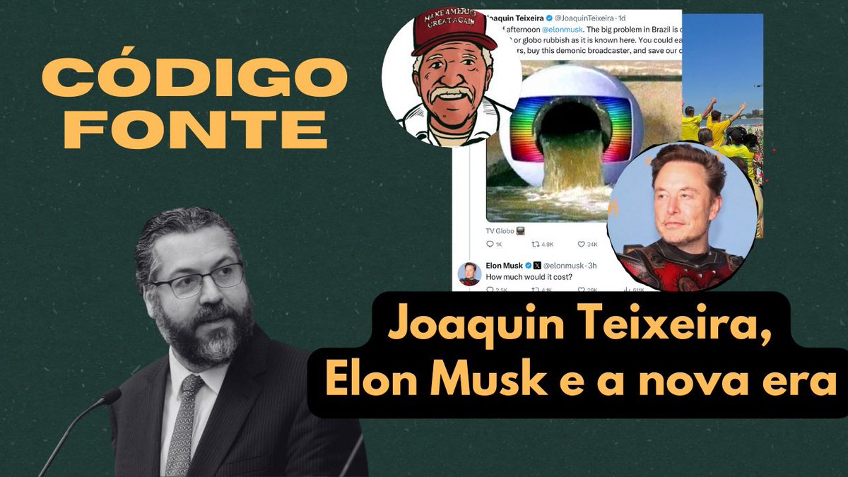 Quando Elon Musk responde à proposta do perfil Joaquin Teixeira de comprar a Globo, parece que entramos numa nova era da vida política e da luta Sociedade x Sistema. Qual o futuro do modelo manifestação-eleição diante disso? Hoje no Código-Fonte às 20h: m.youtube.com/watch?v=3LYPuf…