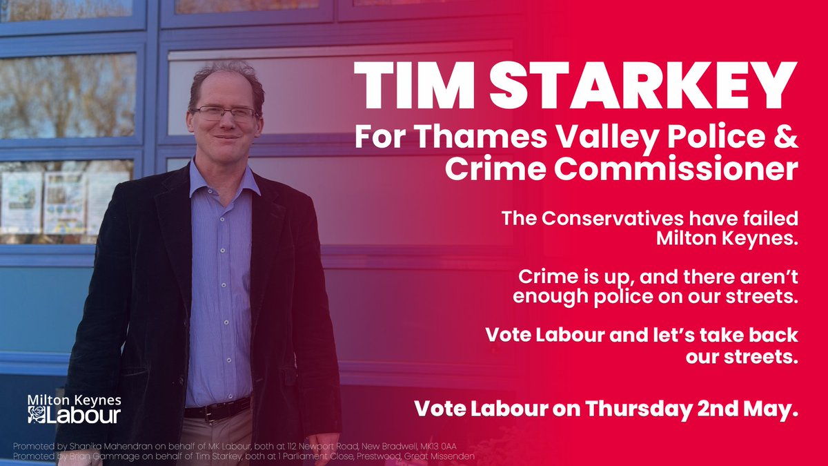 On Thursday 2nd May, you also have a chance to vote for the next Police & Crime Commissioner for our area. Tim Starkey is a barrister specialising in criminal law, and will work hard to build trust and tackle crime. We need change. Vote Labour 🌹🗳