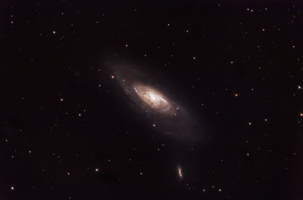 M106 is about 20 million lightyears away and I got this picture from my back garden! Used my Sky-Watcher SkyMax 127 (focal length of 1500mm) and my trusty camera and mount to collect 5.5ish hours of data. #Astrophotography