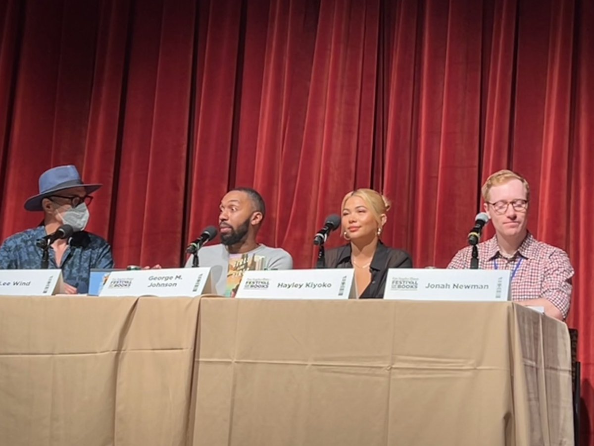 Engrossing conversation, huge audience for: In the Age of Book Bans: The Freedom to Write and Read Young Adult Literature at @latimesfob With George M Johnson, Hayley Kiyoko, Jonah Newman Moderated by Lee Wind