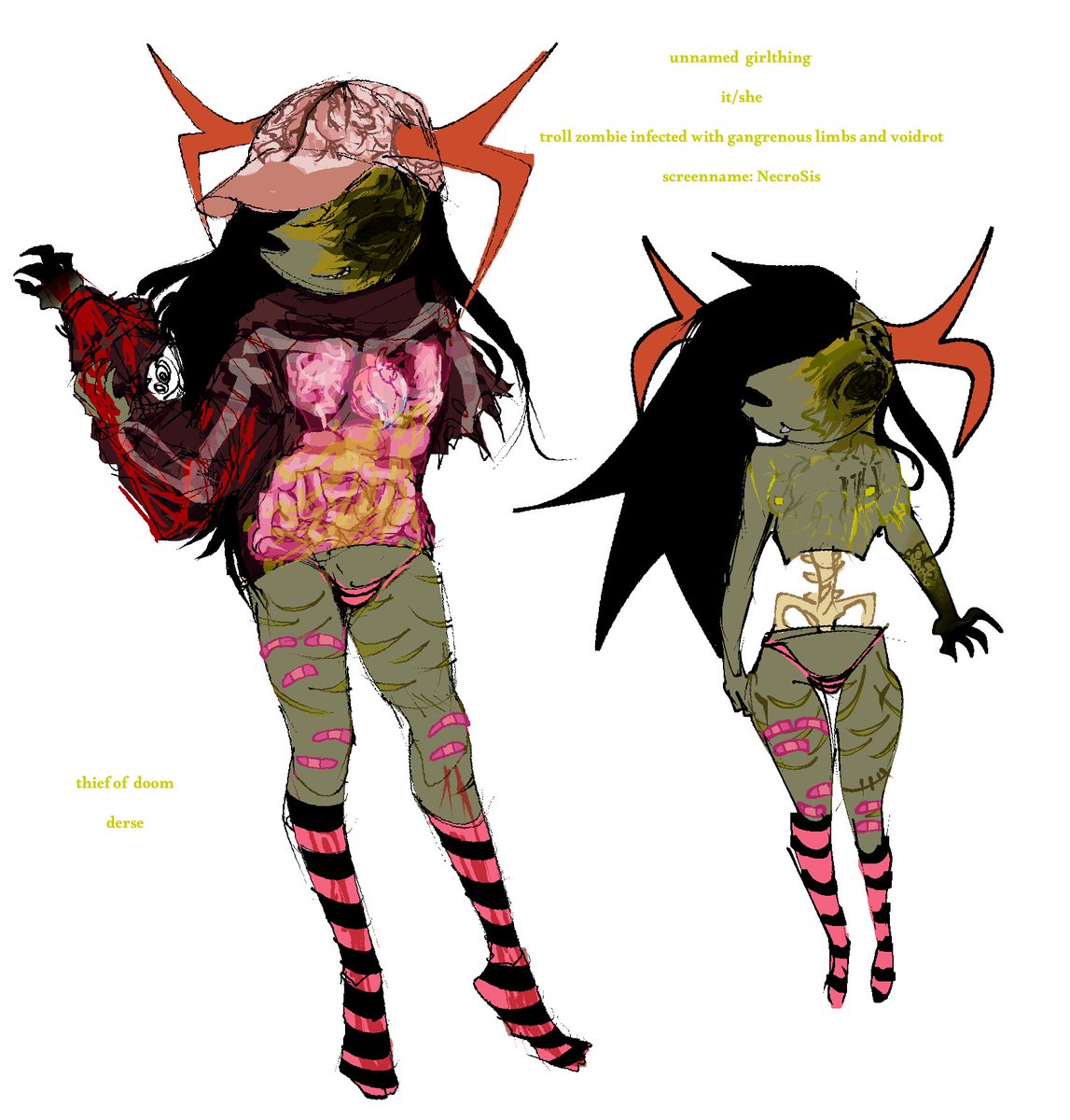 my zombie girl infected with gangrene and voidrot...feel free to give her a name :3 

#fantroll #homestuck #hom3stuck