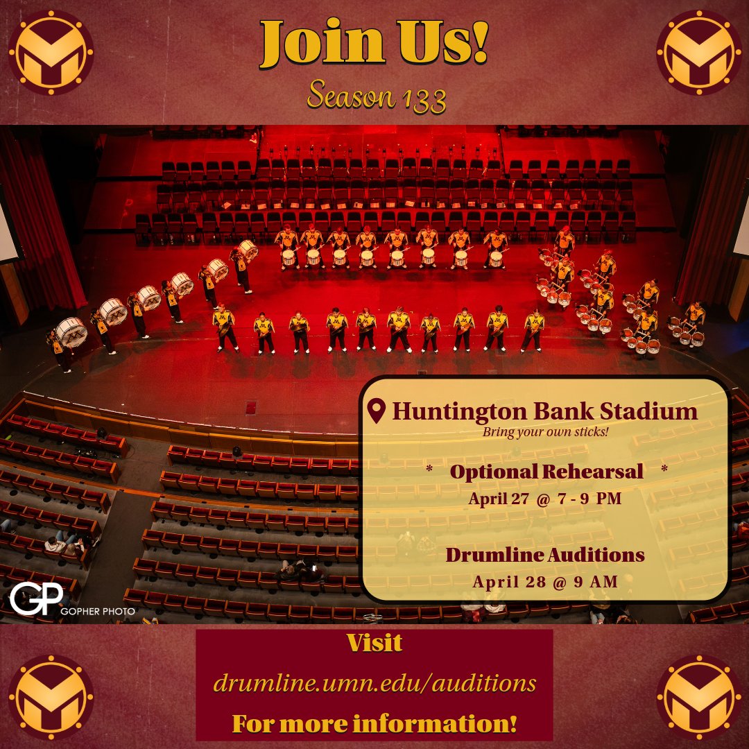 One week from today! 

For more information:
drumline.umn.edu/auditions