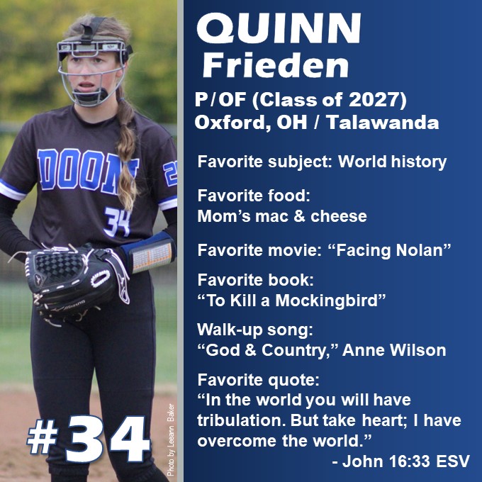 We are just 34 days away from #TheDoom12 taking the field, which means it's time to recognize our #34 @FriedenQuinn34.  #DoomStrong #HustleandHeart