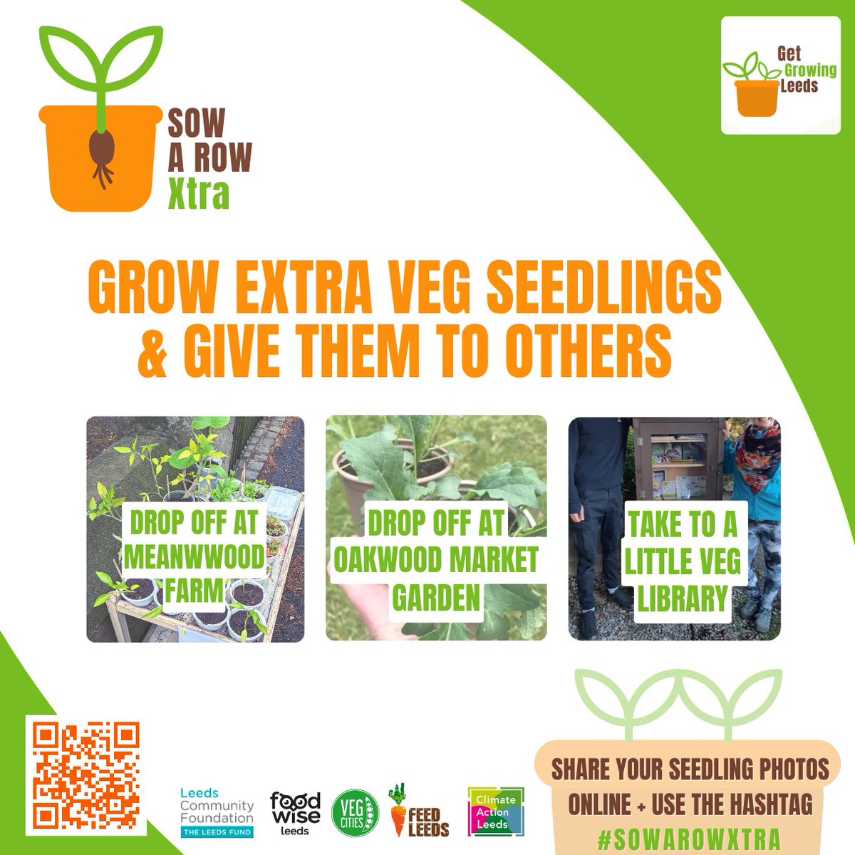 Join in #SowARowXtra
grow extra veg and give to others.
We want to get more people growing in #Leeds!
Do you grow veg from seed? If so, you can help others with your know-how!
For more details visit: feedleeds.org/sowx/ 
You have 3 options of places to share. #GetGrowingLeeds