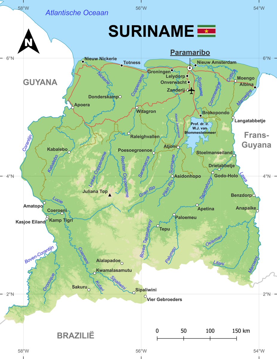 Map of #Suriname showing the Correct Borders, River Names , roads and a few places. This map is Provided Copyright Free, DO NOT USE WRONG MAPS found on the internet! Always use the Correct map of Suriname!